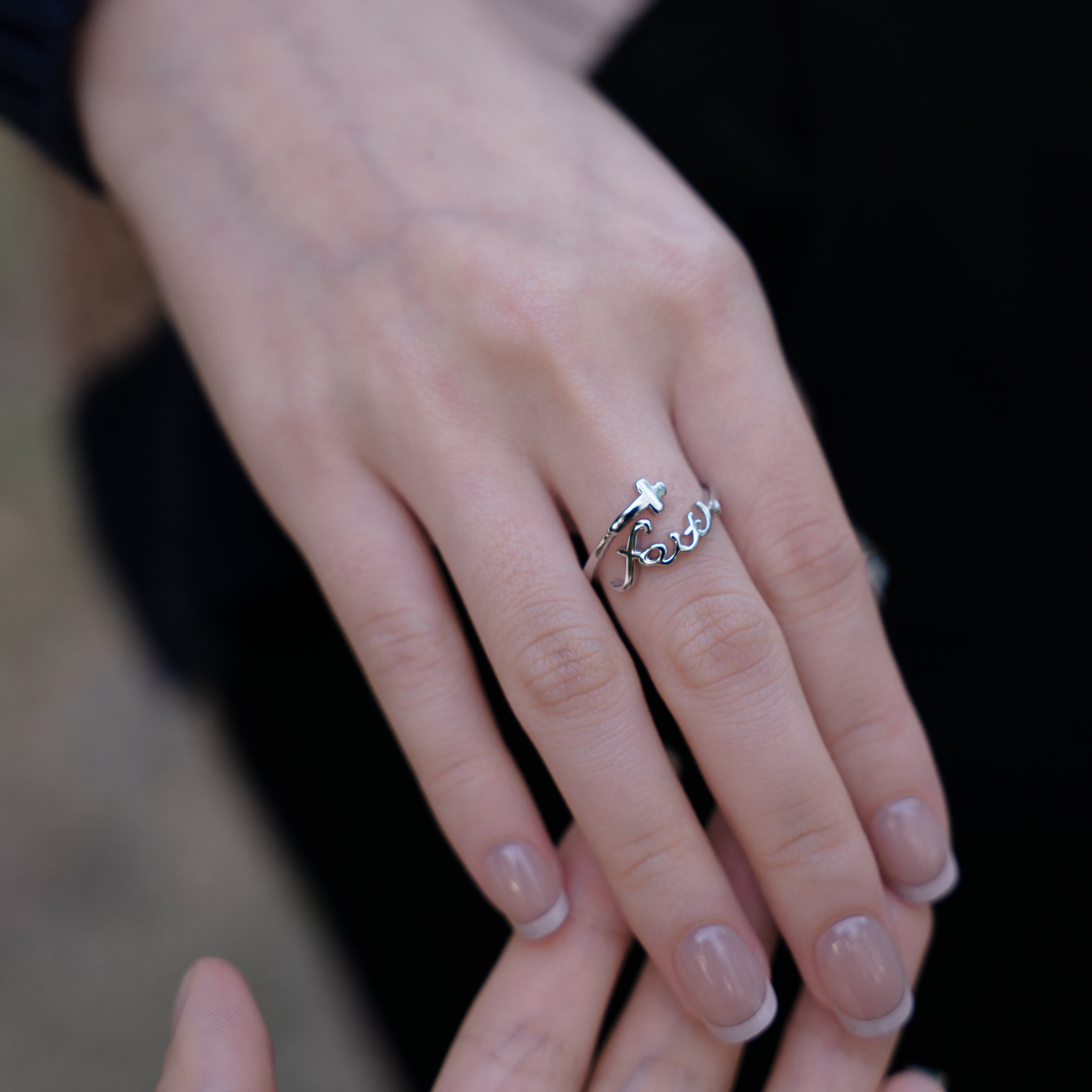 Found 'Faith' Script Ring (Adjustable) - 925 Silver