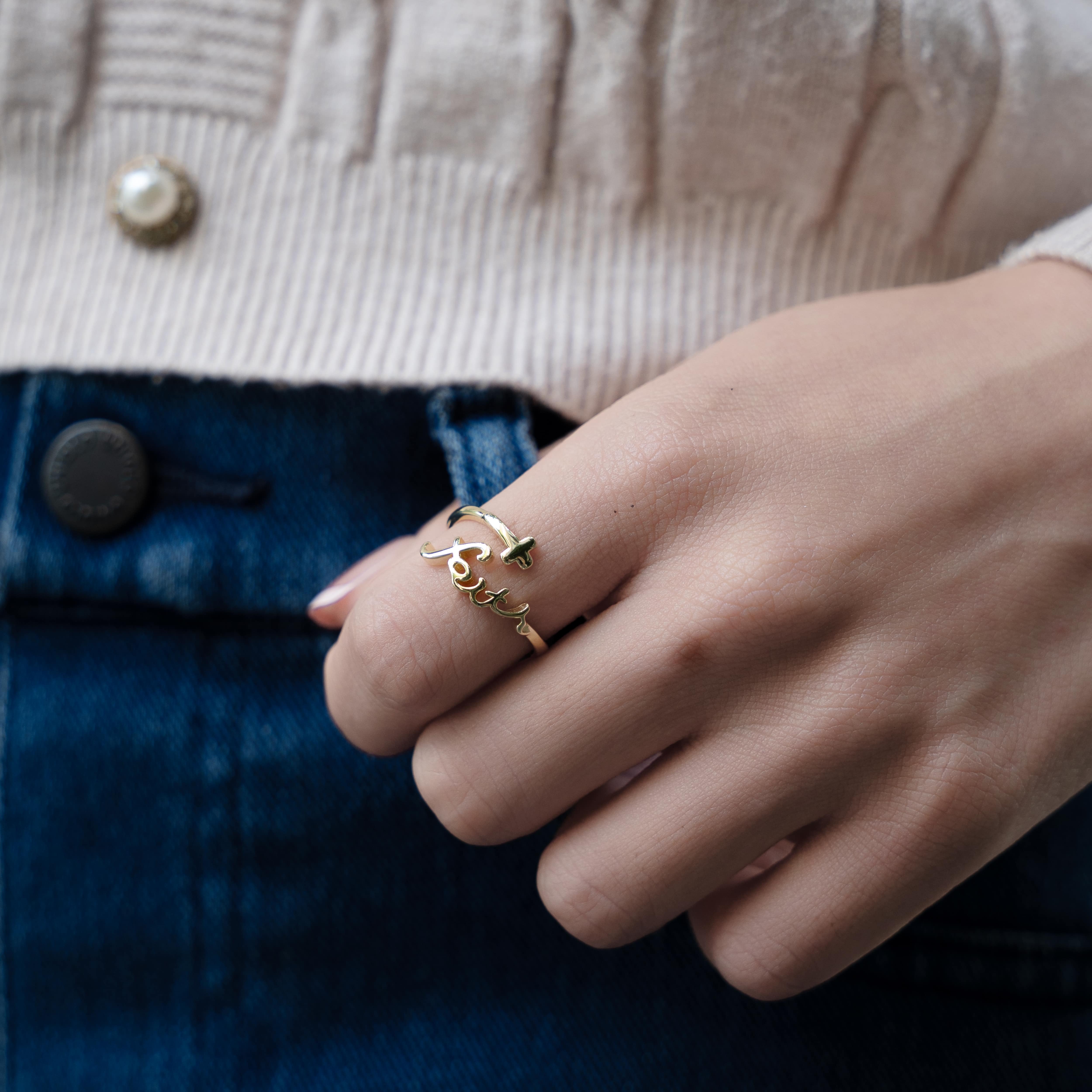 Found 'Faith' Script Ring (Adjustable) - Gold