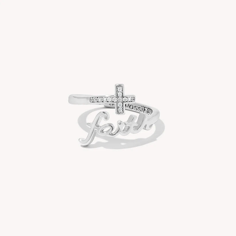 Faith Script Birthstone Ring - Silver