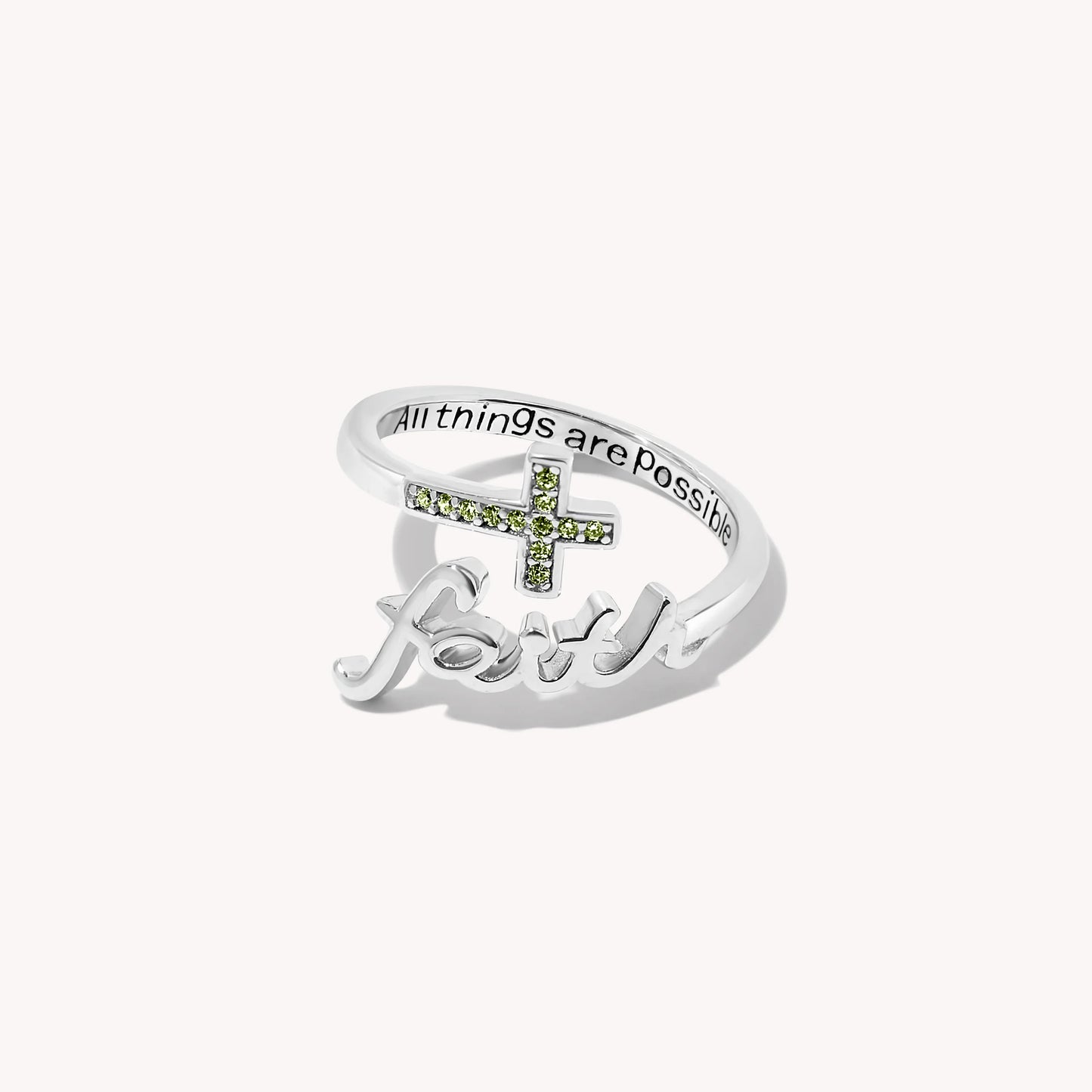 Faith Script Birthstone Ring - Silver