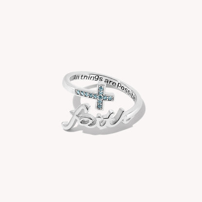 Faith Script Birthstone Ring - Silver