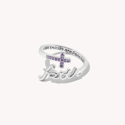 Faith Script Birthstone Ring - Silver