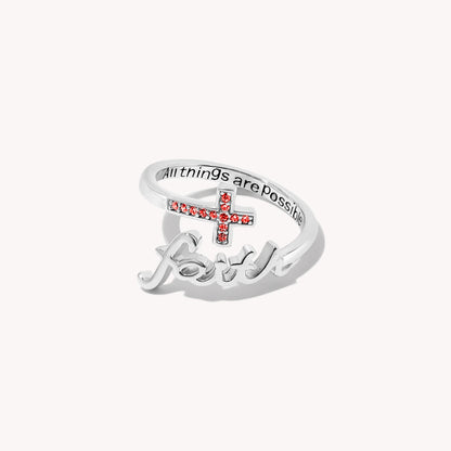 Faith Script Birthstone Ring - Silver