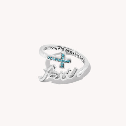 Faith Script Birthstone Ring - Silver