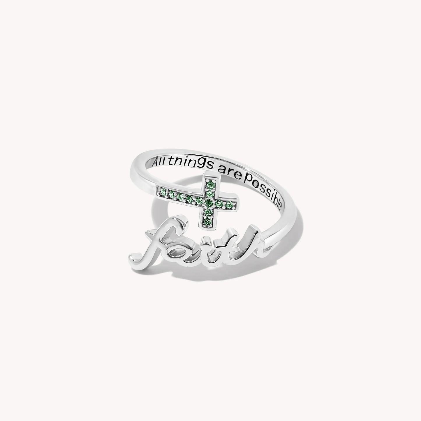 Faith Script Birthstone Ring - Silver