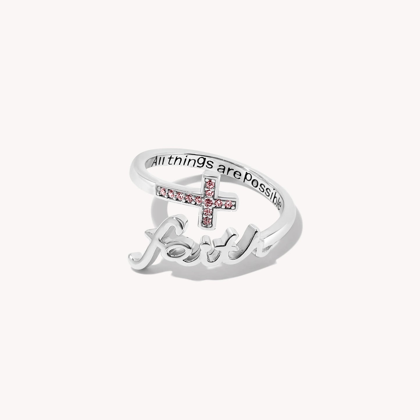 Faith Script Birthstone Ring - Silver